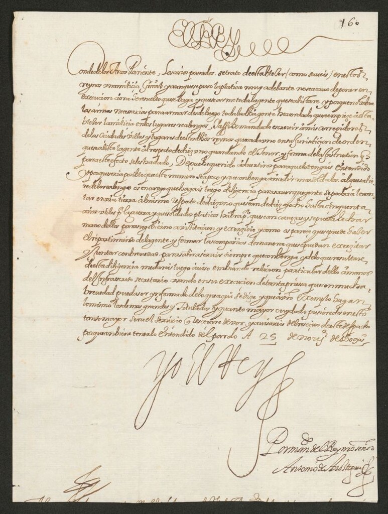 Miniatura de [Real cédula de Felipe III al Conde de Arcos sobre la formación de una milicia general y la diligencia que se ha de poner en ello]