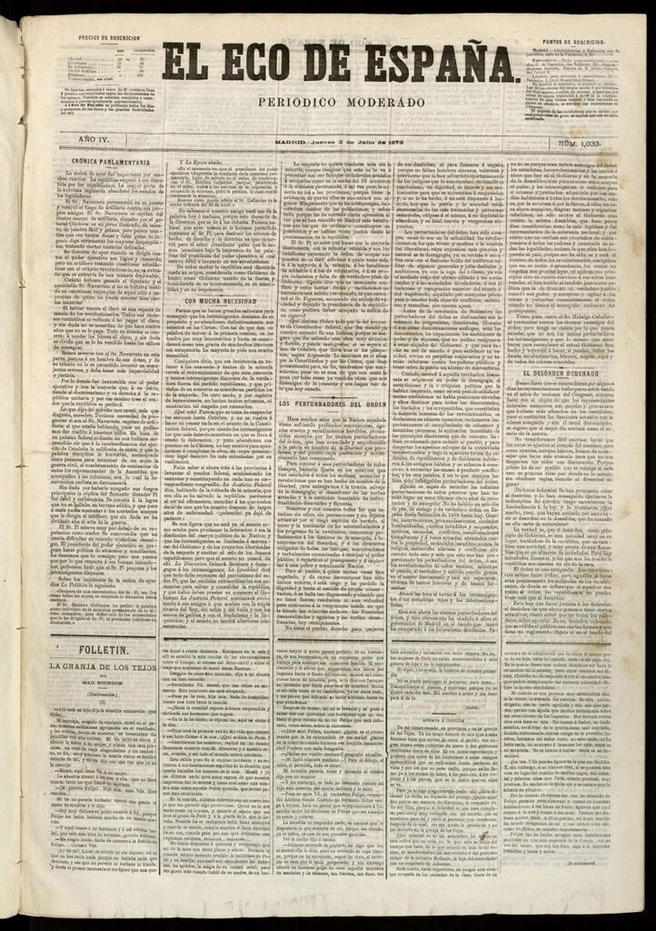Miniatura de El Eco de España del 3 de julio de 1873