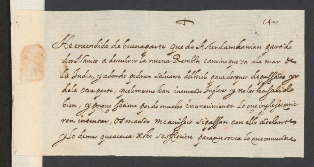 Miniatura de [Real cédula, cifrada, de Felipe III dirigida al Conde de Añover dándole instrucciones ordenando le informe si los dos navíos holandeses que han salido de Ámsterdam se dirigen a Nueva Zembla]