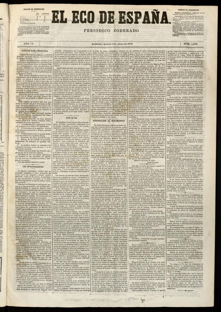 Miniatura de El Eco de España del 5 de julio de 1873