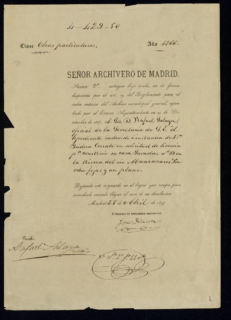 Miniatura de Dª Isidora Cerrato, en solicitud de licencia para construir su casa Lavadero nº 19, en la rivera del río Manzanares.