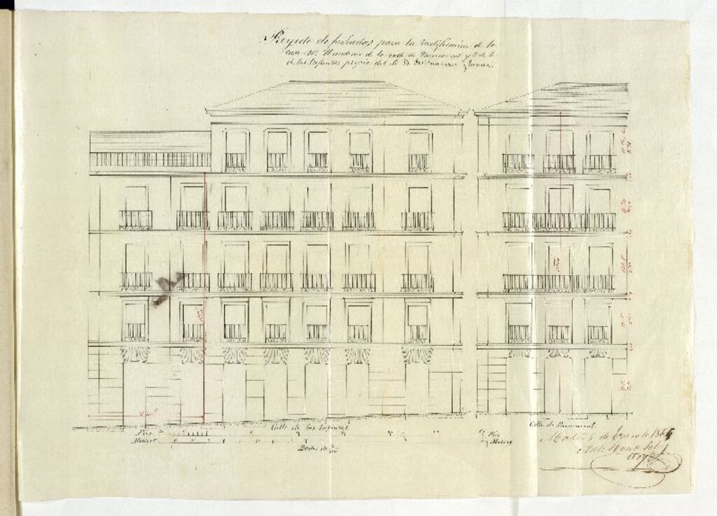 Miniatura de D. José Gutiérrez y Gómez, en solicitud de licencia para construir de nueva planta la casa de su propiedad, sita en la calle de Fuencarral nº 16, con vuelta a las Infantas, nº 2.