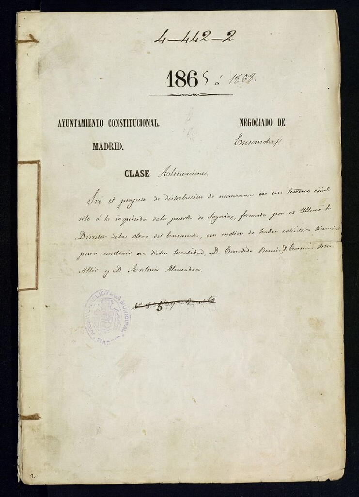 Miniatura de Excmo. Sr. Director de las obras del ensanche, con motivo de haber solicitado licencias para construir en dicha localidad, D. Cándido Renis, D. Tomás Ortiz Albir y D. Antonio Almendros.