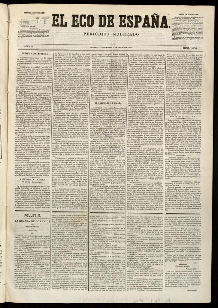Miniatura de El Eco de España del 6 de julio de 1873