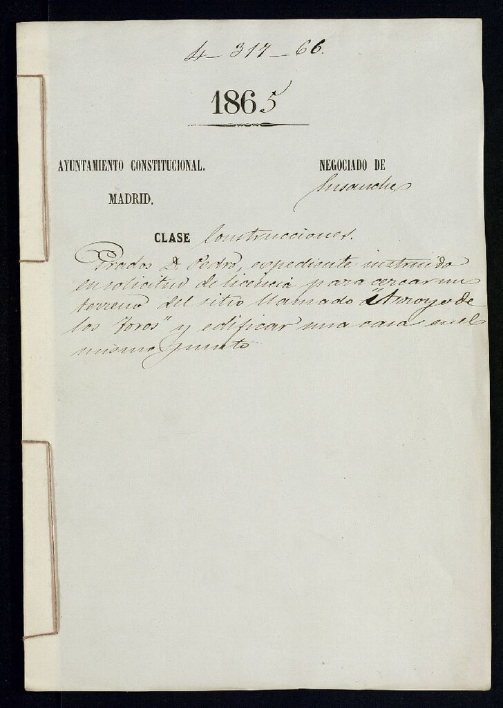 Miniatura de D. Pedro Prados, expediente instruido en solicitud de licencia para cercar un terreno del sitio llamado Arroyo de los Toros", y edificar una casa en el mismo punto.