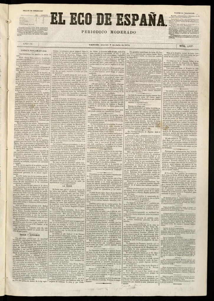 Miniatura de El Eco de España del 8 de julio de 1873