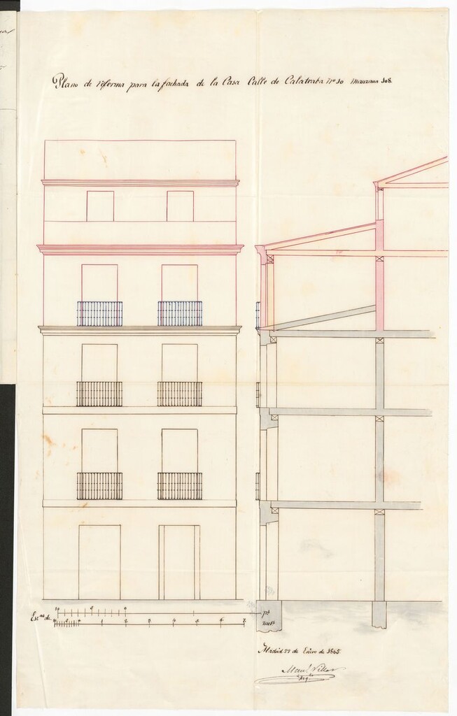 Miniatura de D. Miguel Araujo, en solicitud de licencia para aumentar un tercer piso y sotabanco a su casa calle de Calatrava nº 10.