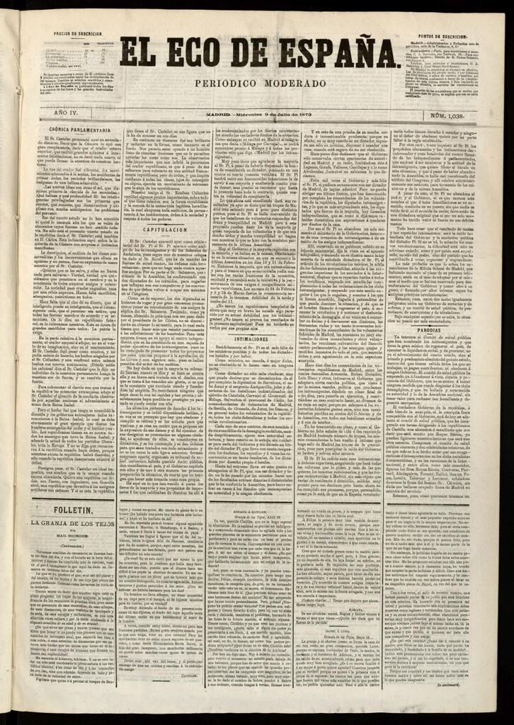 Miniatura de El Eco de España del 9 de julio de 1873