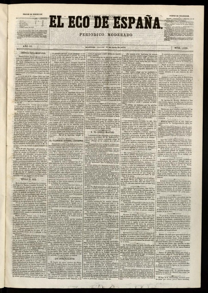 Miniatura de El Eco de España del 10 de julio de 1873