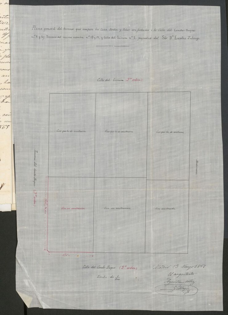 Miniatura de D. Eusebio Zuloaga, solicitando le permita continuar hasta el total de la fachada de construcción de las casa nº 10.