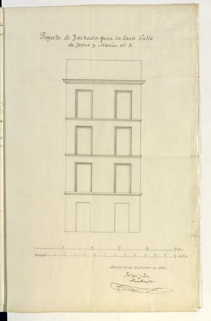 Miniatura de D. Felipe Calderón, en solicitud de licencia para construir de nueva planta la casa de su propiedad, sita en la calle de Jesús y María, nº 5.