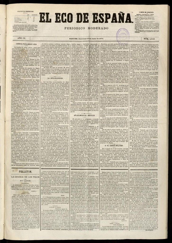 Miniatura de El Eco de España del 13 de julio de 1873