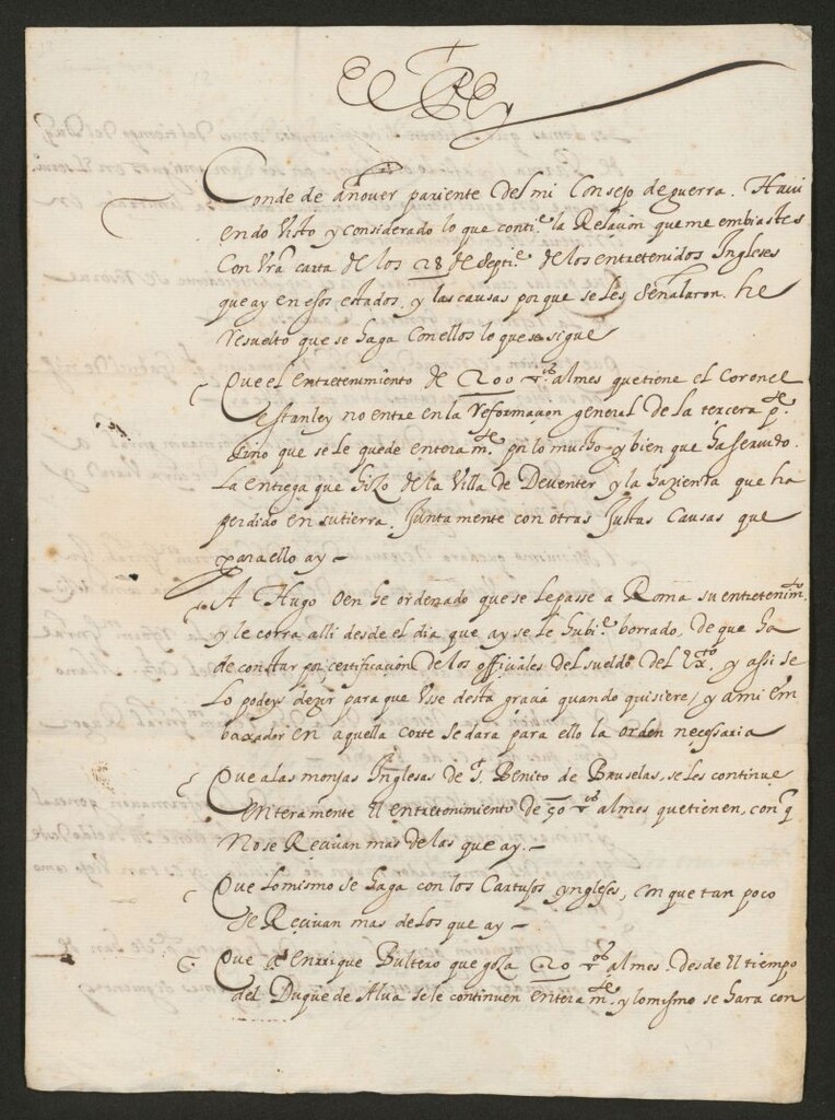 Miniatura de Real cédula de Felipe III al Conde de Añover sobre la reformación del sueldo de los ingleses del ejército de Flandes