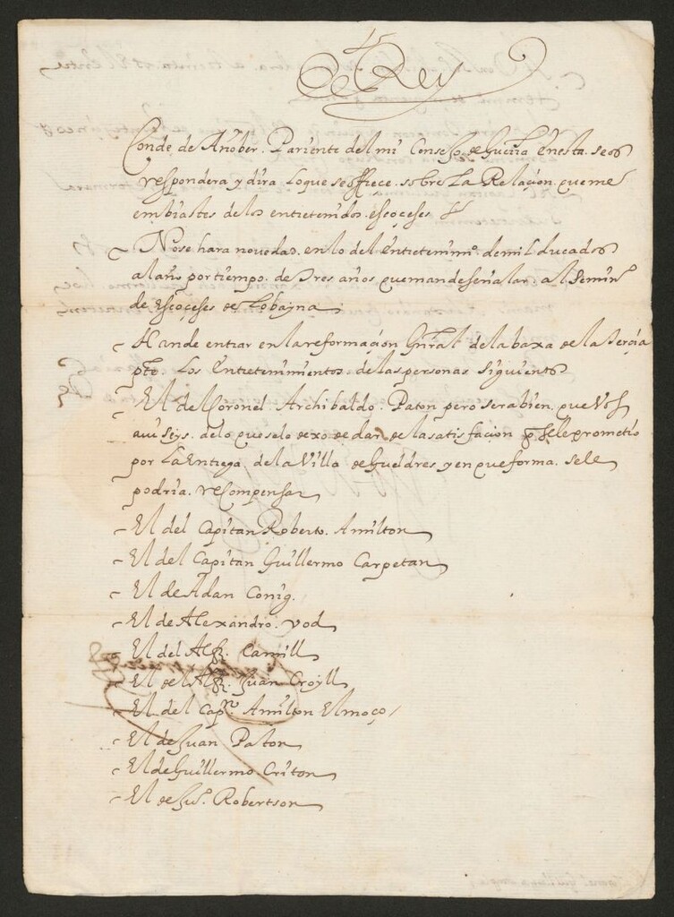 Miniatura de Real cédula de Felipe III al Conde de Añover sobre la reformación del sueldo de los escoceses del ejército de Flandes