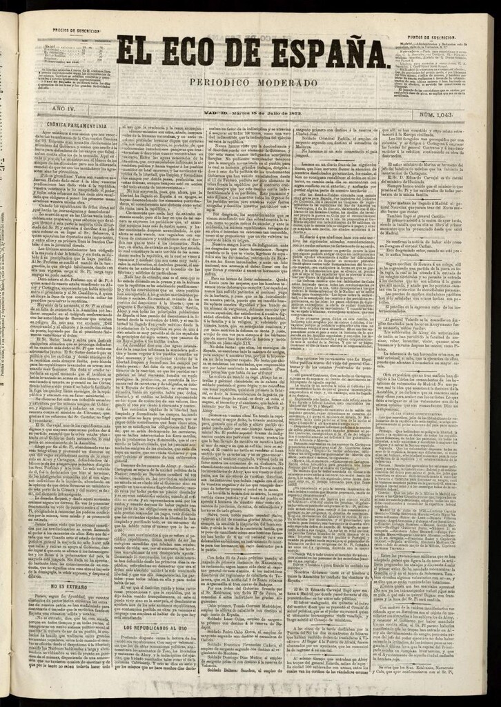 Miniatura de El Eco de España del 15 de julio de 1873