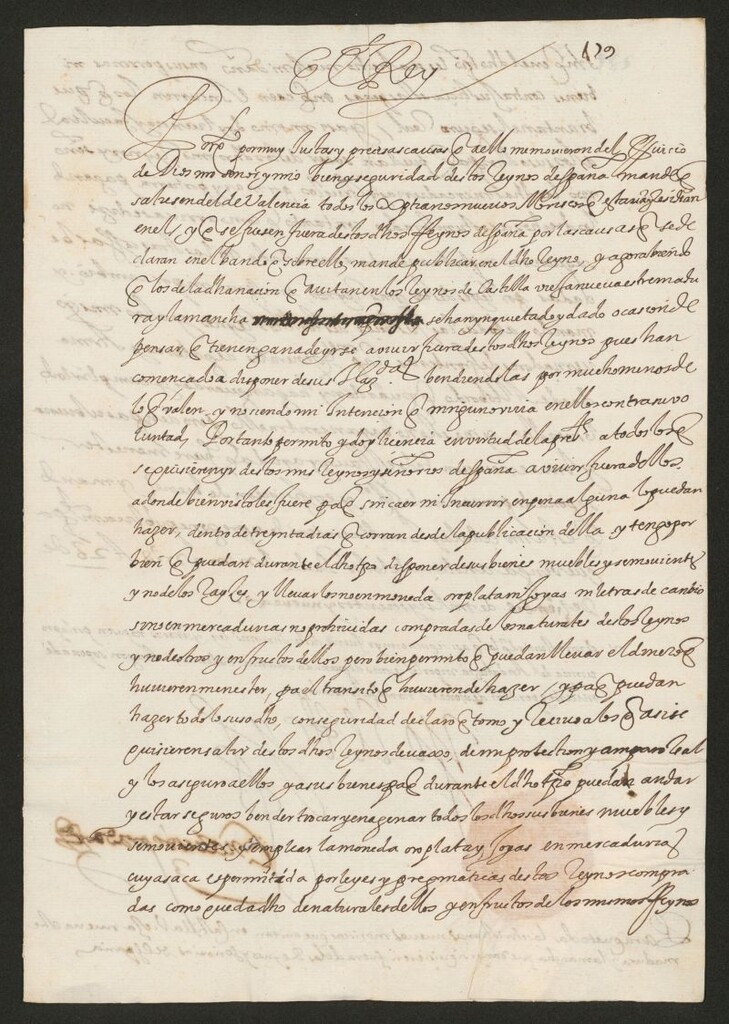Miniatura de [Real cédula de Felipe III para que todos los moriscos de Castilla, Extremadura y la Mancha puedan salir de estos reinos si así lo quisieren]