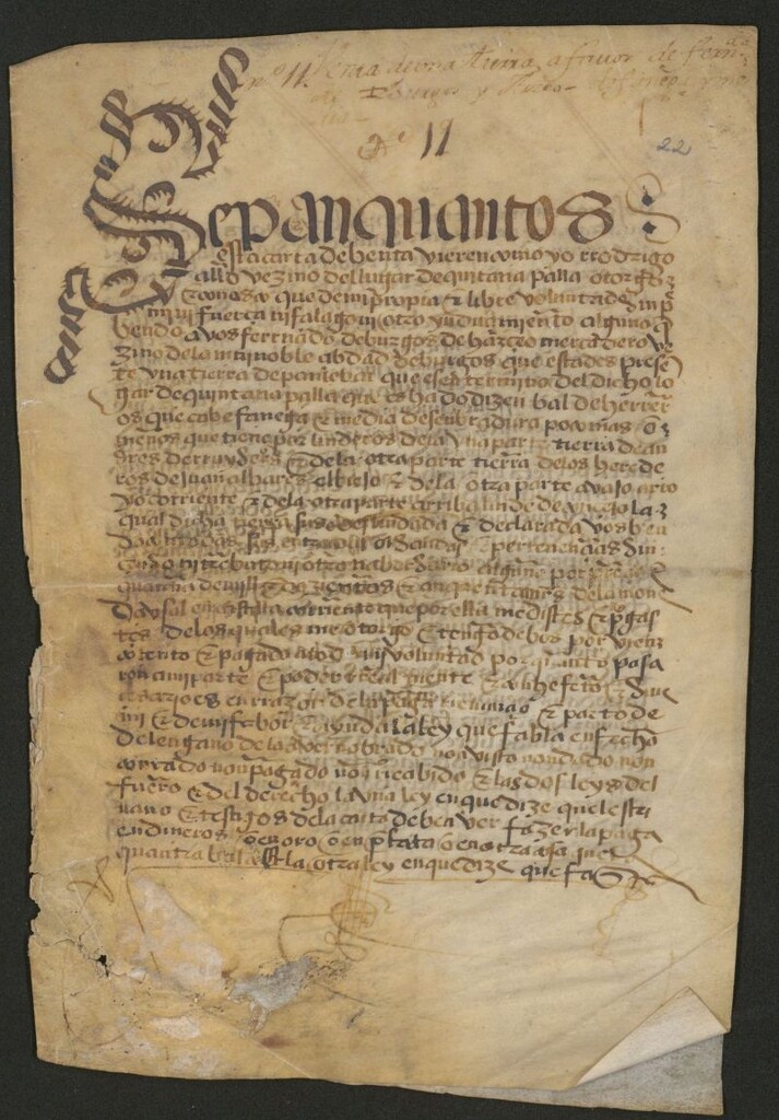 Miniatura de Venta de una tierra a favor de Fer[nan]do de Burgos y Auzeo[