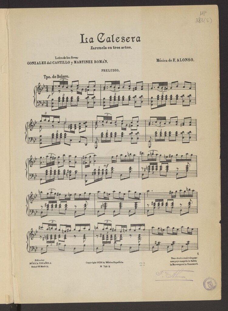 Miniatura de La calesera: zarzuela en tres actos
