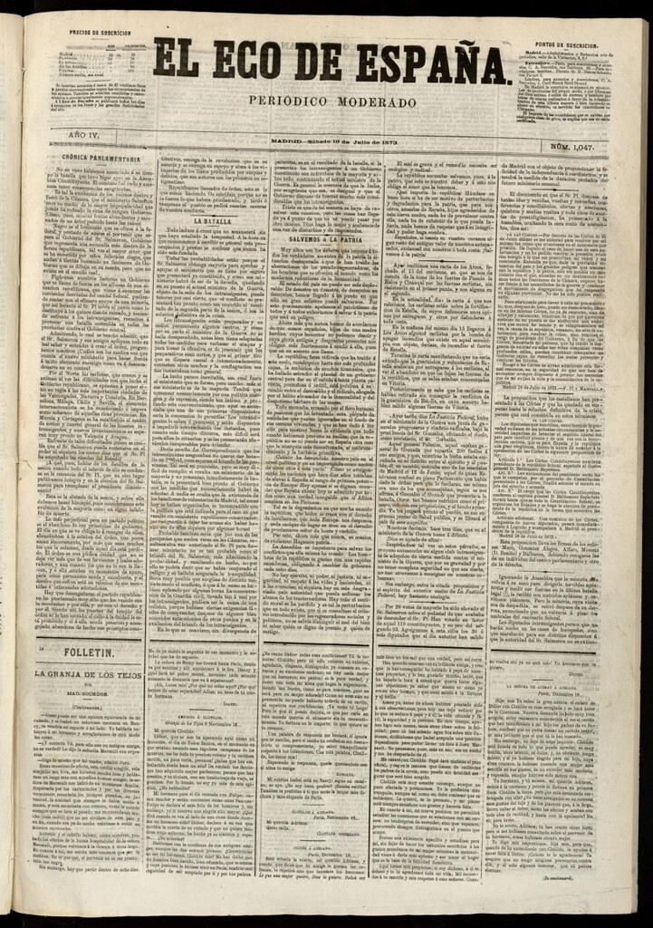 Miniatura de El Eco de España del 19 de julio de 1873