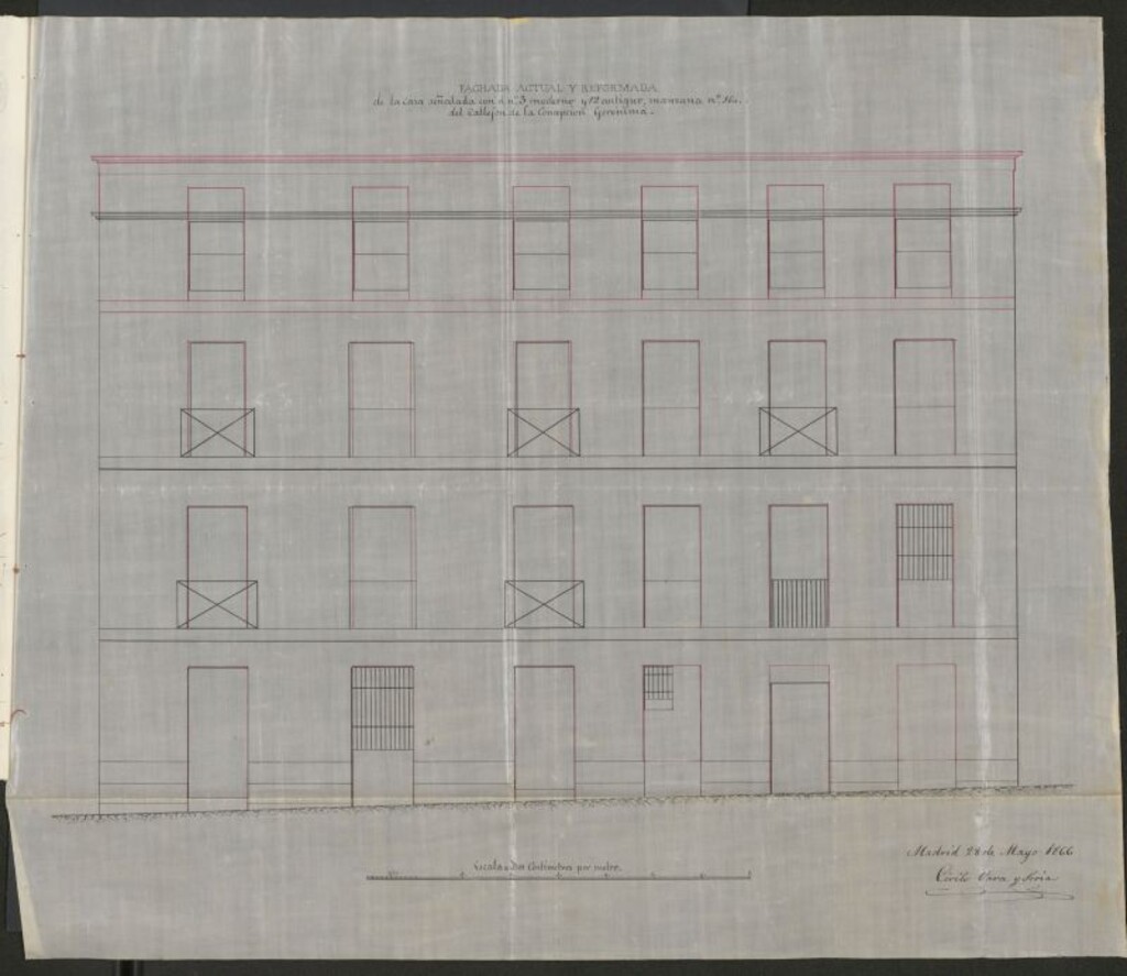 Miniatura de D. Francisco Jiménez de Lisneros, dueño de la casa nº 3 del callejón de la Concepción Jerónima, en solicitud de licencia para aumentar la altura de la fachada y hacer otras reformas.