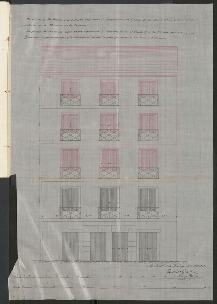 Miniatura de D. Wencelao Gaviña, en solicitud de licencia para aumentar tres pisos sobre los dos que actualmente tiene en la Plazuela de la Cebada nº 6 moderno.