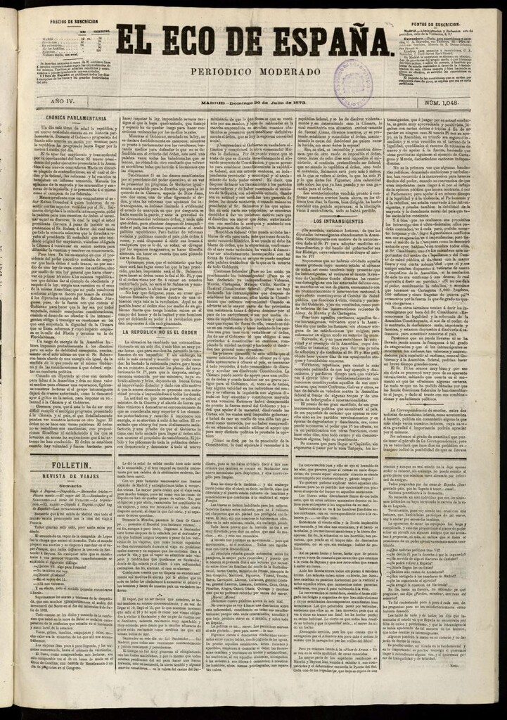 Miniatura de El Eco de España del 20 de julio de 1873