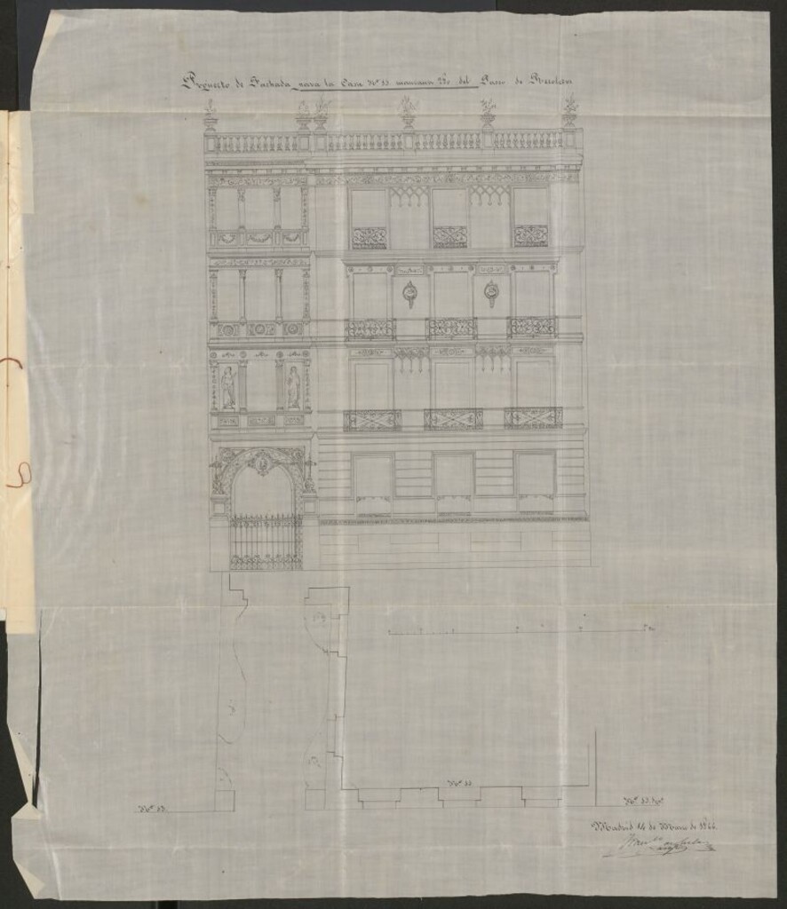 Miniatura de D. Ramón Aranaz, en solicitud de licencias para construir de nueva planta en el solar sito en el Paseo de Recoletos, nº 15 moderno, manzana 250.