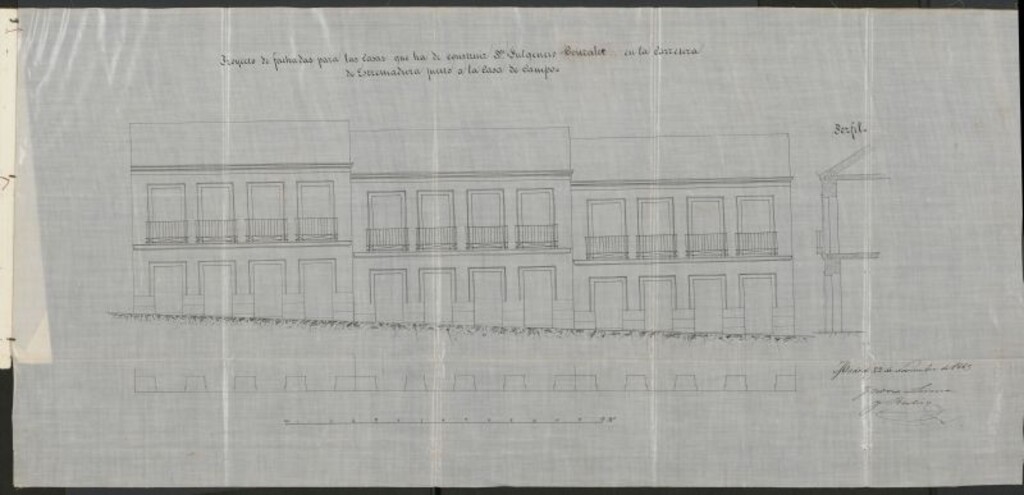 Miniatura de D. Fulgencio González, en solicitud de licencia para construir treces casas en un terreno que da frente a la Carretera de Extremadura colindante con  la Real Casa de Campo.