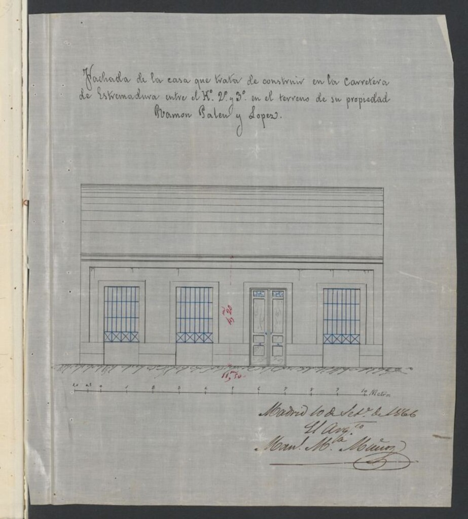 Miniatura de D. Ramón Palen López, en solicitud de licencia para construir una casa la derecha del Camino de Extremadura, pasada la Glorieta de la Puerta del Angel.