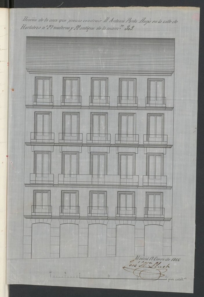 Miniatura de D. Antonio Pardo Borja, en solicitud de licencia para construir de nueva planta su casa calle de Hortaleza nº 27 moderno, manzana 303.