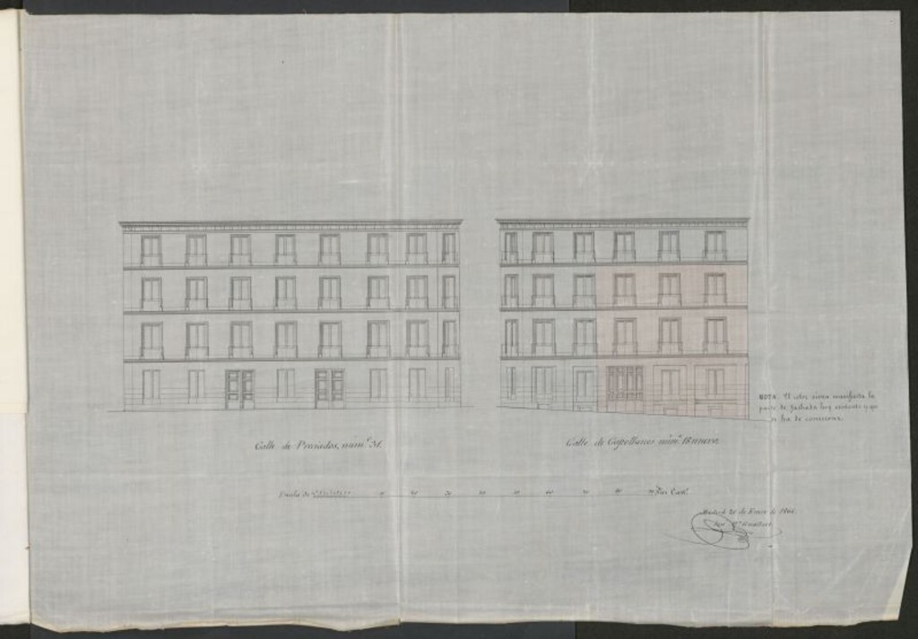 Miniatura de D. Luis Bruguera, en solicitud de licencia para construir de nueva planta su casa calle de Capellanes nº 18, y resto de la que ocupó la nº 31 de la calle de Preciados.