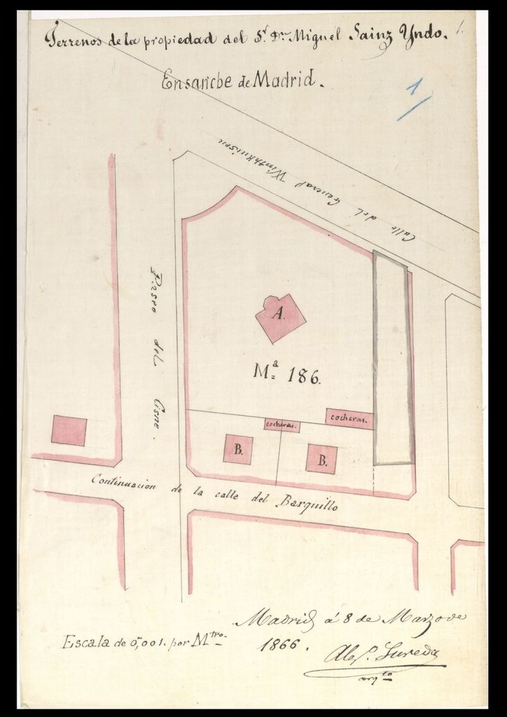Miniatura de D. Miguel Sainz de Indo, expediente instruido en solicitud de licencia para edificar en la manzana 186.