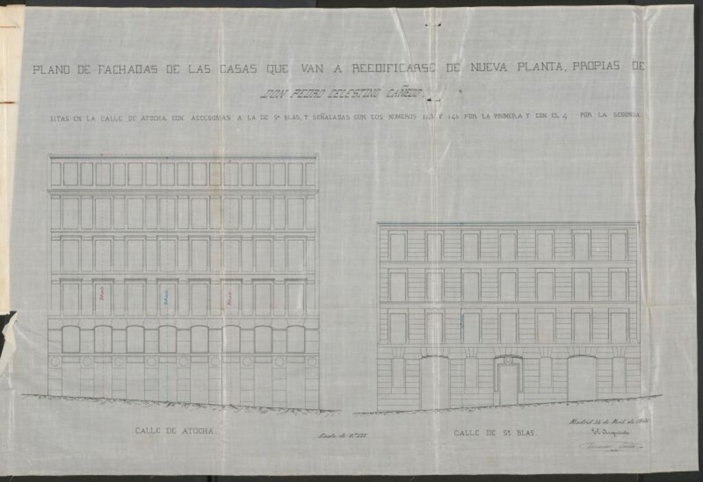 Miniatura de D. Pedro Celestino Cañedo, para construir de nueva planta la casa calle de Atocha nºs 143 y 145, con vuelta a la de S. Blas nº 4.