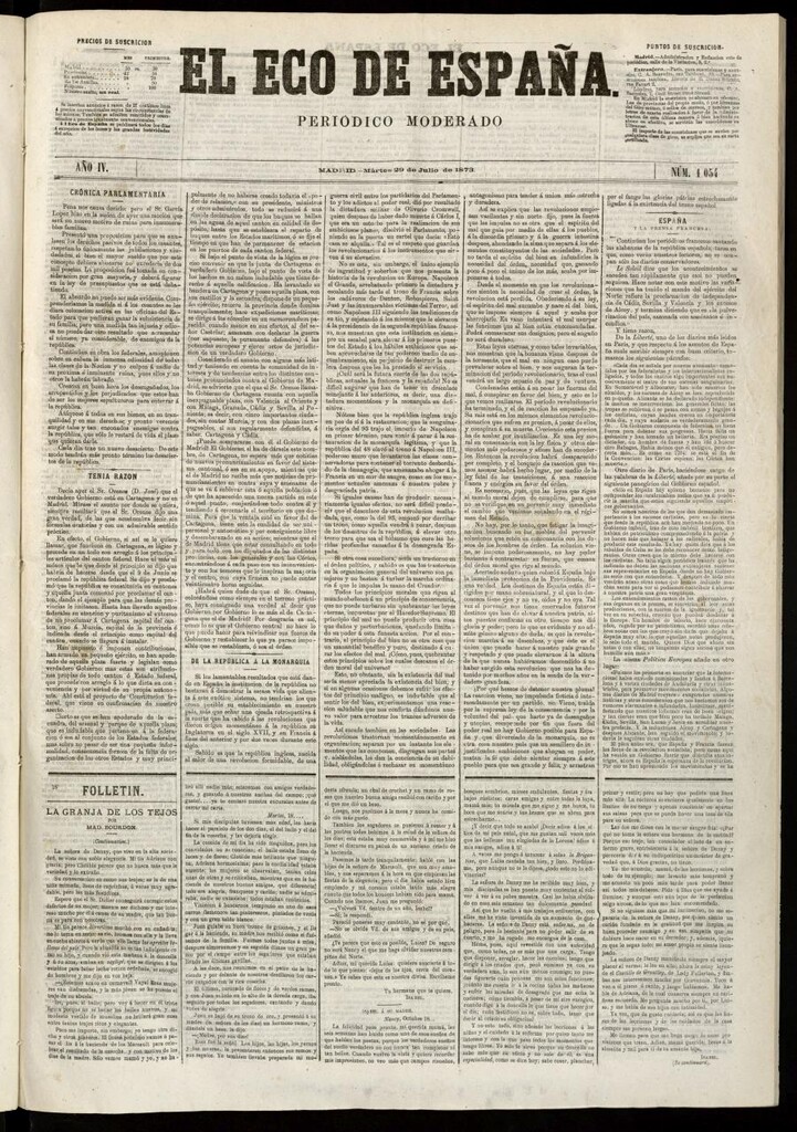 Miniatura de El Eco de España del 29 de julio de 1873