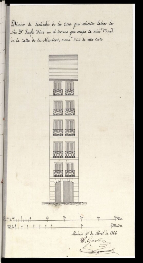 Miniatura de Dª Josefa Díaz, en solicitud de licencias para construir de nuevo su casa calle de la Montera nº 53 moderno.
