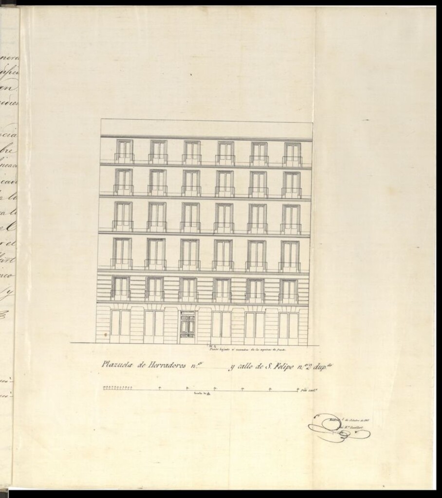 Miniatura de D. Manuel Salvador López, en solicitud de licencia para construir de nueva planta su casa calle de S. Felipe Neri nº 4, dando una altura total a la fachada, con un aumento de tres pies  y dos pulgadas.