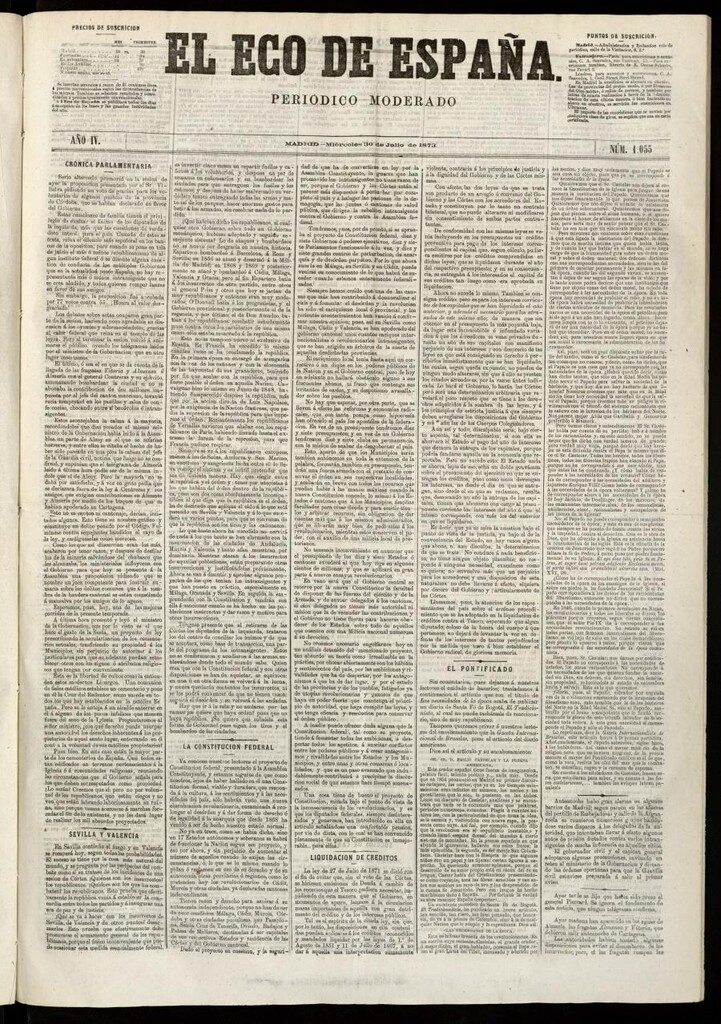 Miniatura de El Eco de España del 30 de julio de 1873