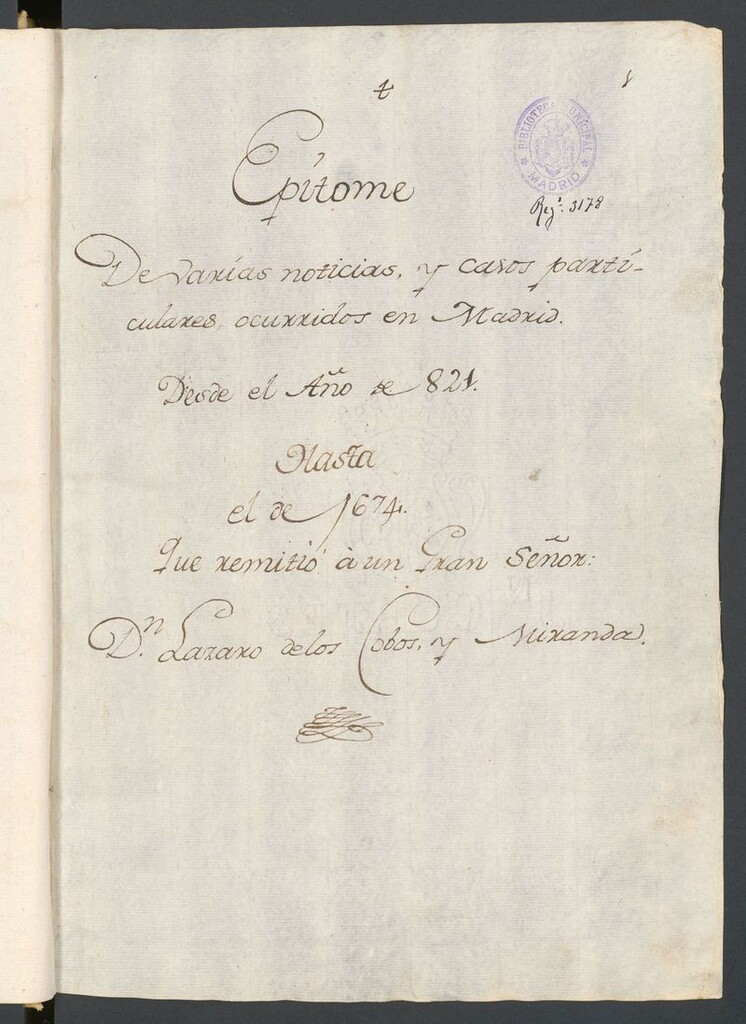 Miniatura de Epítome de varias noticias y casos particulares ocurridos en Madrid desde el año de 821 hasta el de 1674