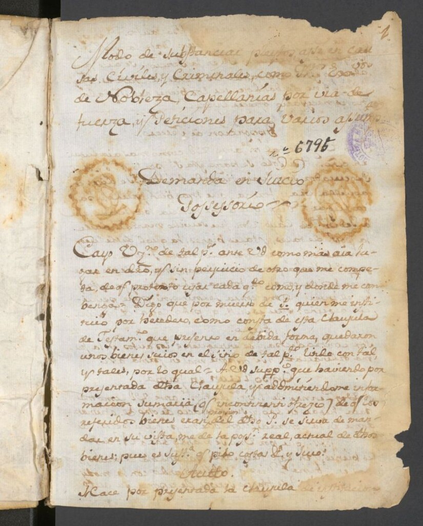 Miniatura de Modo de substanciar pleitos assi en causas civiles y criminales [ilegible] de nobleza, capellarias por via de fuerza y peticiones para varios asuntos