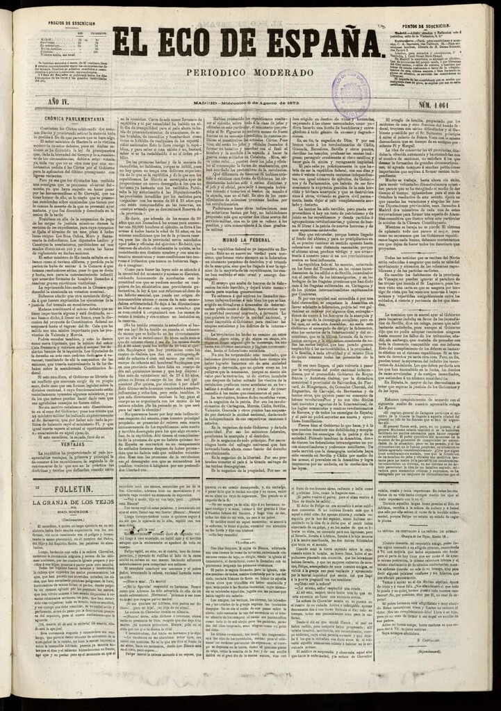 Miniatura de El Eco de España del 6 de agosto de 1873