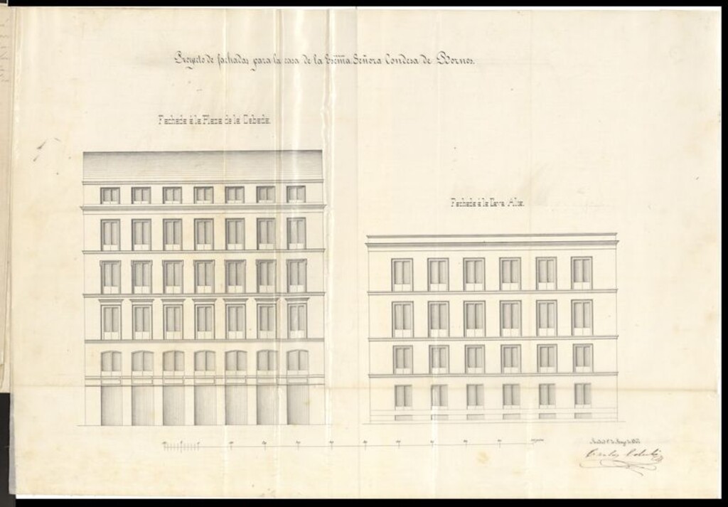 Miniatura de D. Hilario Zapata, apoderado de la Excma. Sr. Condesa de Bornos, dueña del solar nº 10 de la Plazuela de la Cebada  con vuelta  a la calle de la Cava alta nº 5, en solicitud de licencia para construir de nueva planta, permitiéndole situar la fachada en la línea actual.