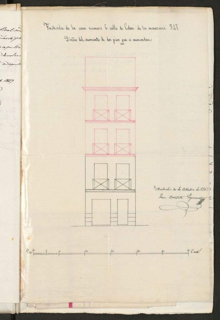 Miniatura de D. Domingo de Agreda, para construir dos pisos en su casa calle de Colón nº 6, manzana 347.