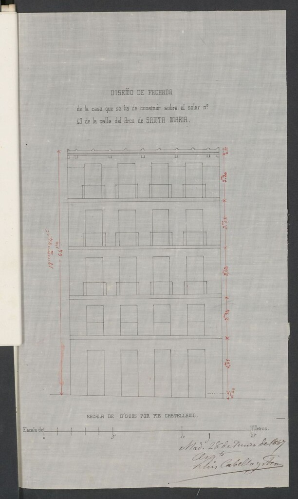 Miniatura de D. Fermín Sánchez y Salas, a nombre de D. Luis Cabello y otro, paraconstruir de nueva planta en el solar de la calle del Arco de Sta. María nº 43.