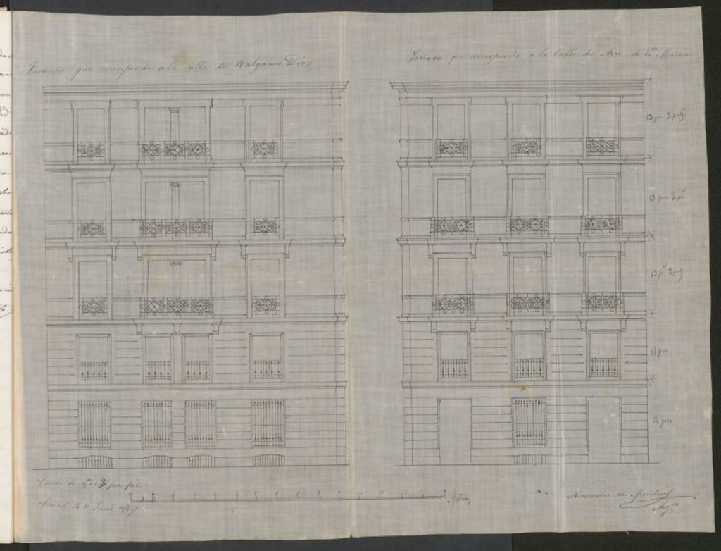 Miniatura de D. Francisco de Angoitia, para construir de nueva planta en su solar calle del Arco de Sta. María nº 43, con vuelta a la de Valgame Dios, nº 2.