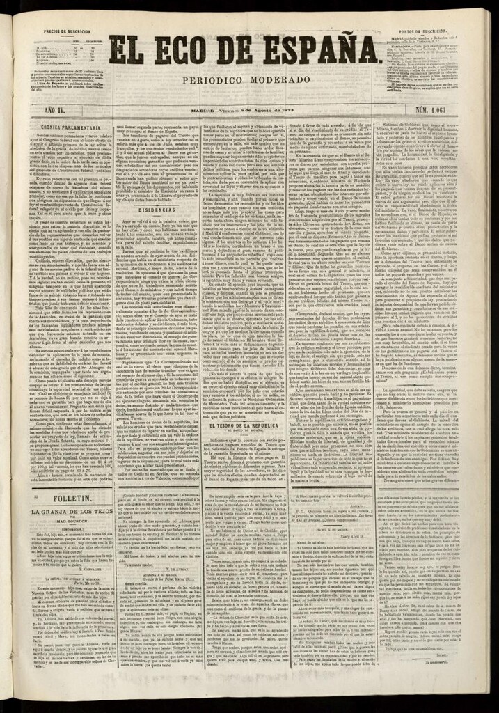 Miniatura de El Eco de España del 8 de agosto de 1873