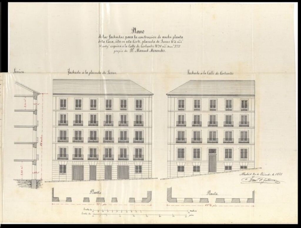 Miniatura de D. Manuel Menéndez, para la de la casa plazuela del Jesús, nº 4, con vuelta a la de Cervantes, nº 38.