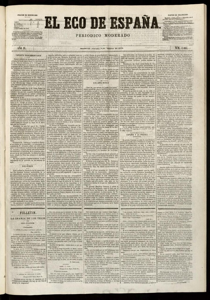 Miniatura de El Eco de España del 9 de agosto de 1873