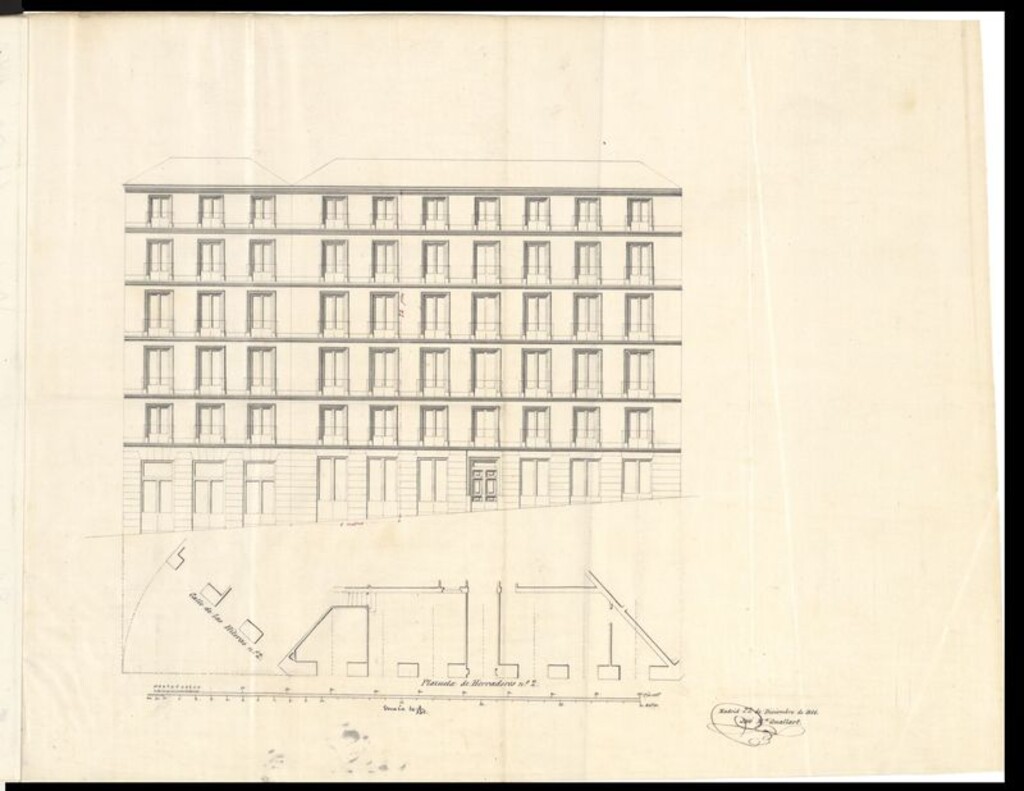 Miniatura de D. Manuel Salvador López, para construir de nueva planta en la plazuela de Herradores y sitio que ocupaba el Pasaje de S. Felipe, con esquina a la calle de las Hileras.
