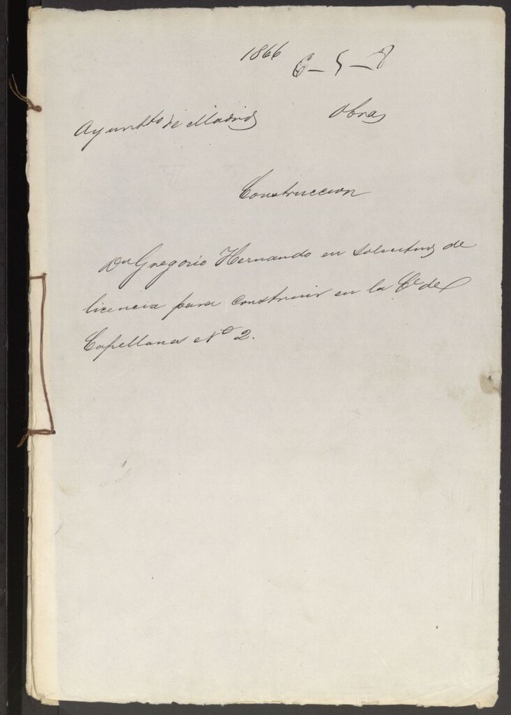 Miniatura de D. Gregorio Hernando, en solicitud de licencia para construir en la calle de Capellanes nº 2.