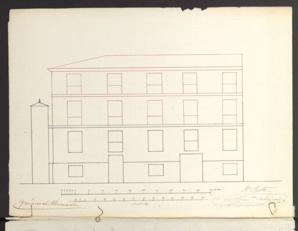 Miniatura de D. Mariano Ahumada y Tortosa, dueño de la casa nº 30 de la calle Trajineros, en solicitud de licencia para levantar pisos sobre los existentes.